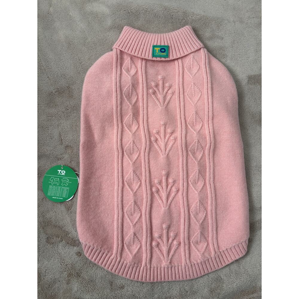 NWT To A Turn Pink Cable Knit Turtleneck Dog Sweater XL 23-33 lbs